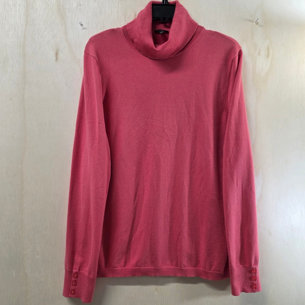 Talbots Womens Coral Pink Cotton Modal Turtleneck Sweater Button Cuff Large